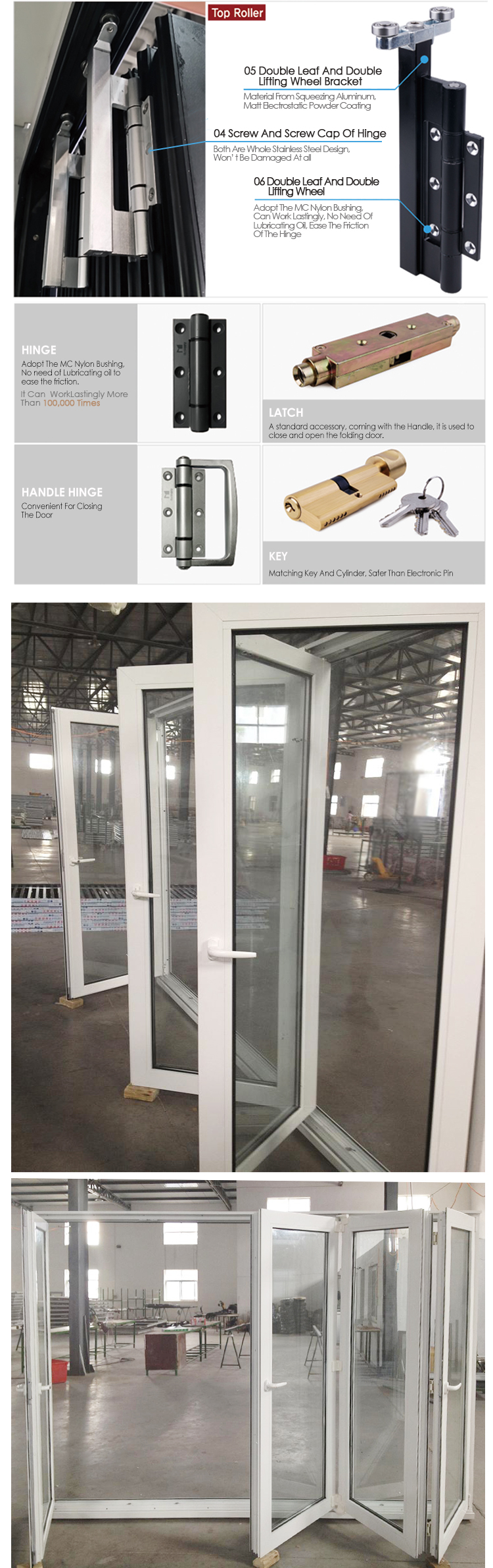 Exterior Patio Red Folding Glass Stack Bifold Door With Aluminum Frame