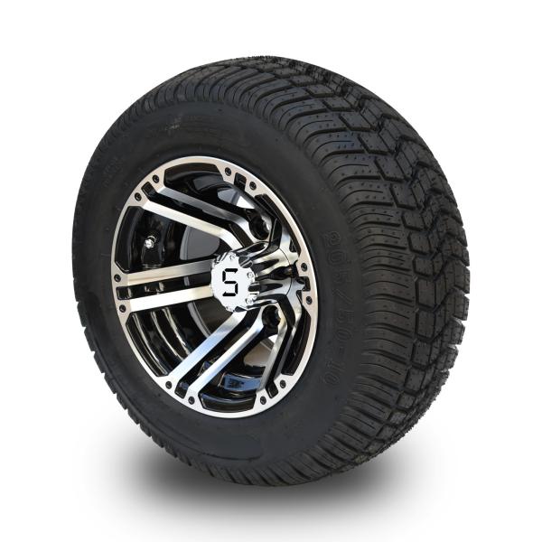10'' Golf Cart Rim And 205/50-10 DOT Street Tire Assembly - Machined/Glossy