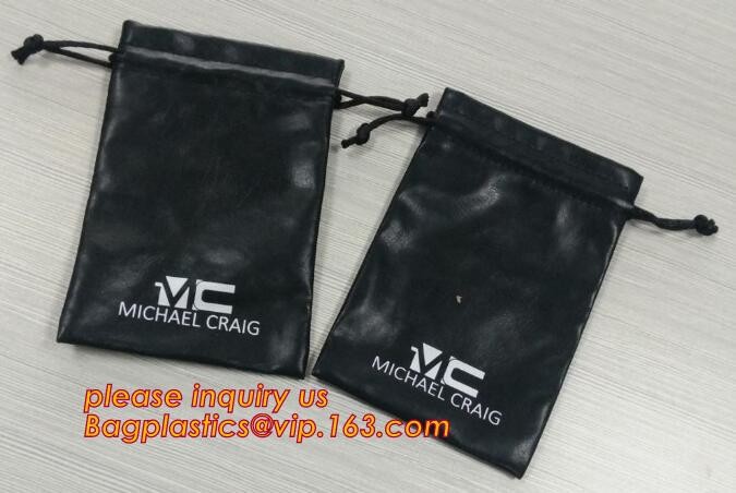 Custom Name Stamping PU Leather Drawstring Bag With Handle Waterproof Promotional Black Drawstring Bag Promotional Detai