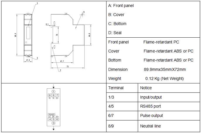 Single phase Modbus Electricity Digital Energy Meter Kwh Meter 5(100)A LCD Display with RS485