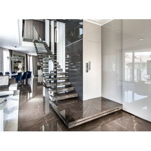  Customized Marble Building Floating Stairs With Tempered Glass Railing Manufactures