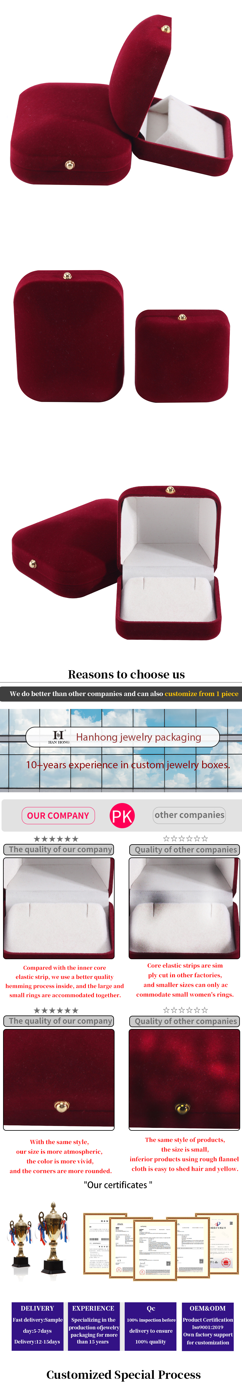 Red Velvet Flocked Jewelry Package for Customized Bracelets Earrings and Necklaces