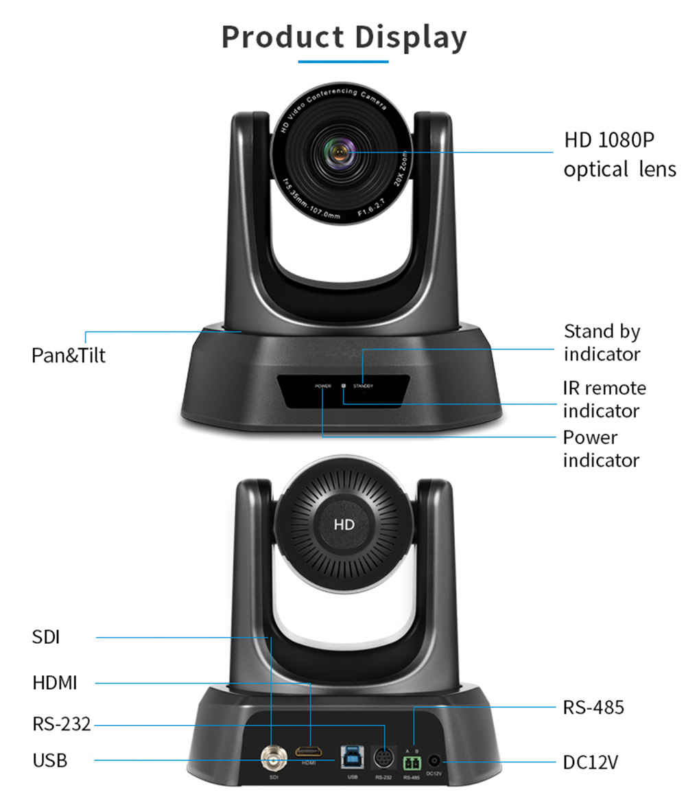 Tongveo Nv20A HD 1080P PTZ Conference Camera 20X Zoom USB Conference Cam HDMI and SDI Output Simultaneously for Big Meeting Rooms