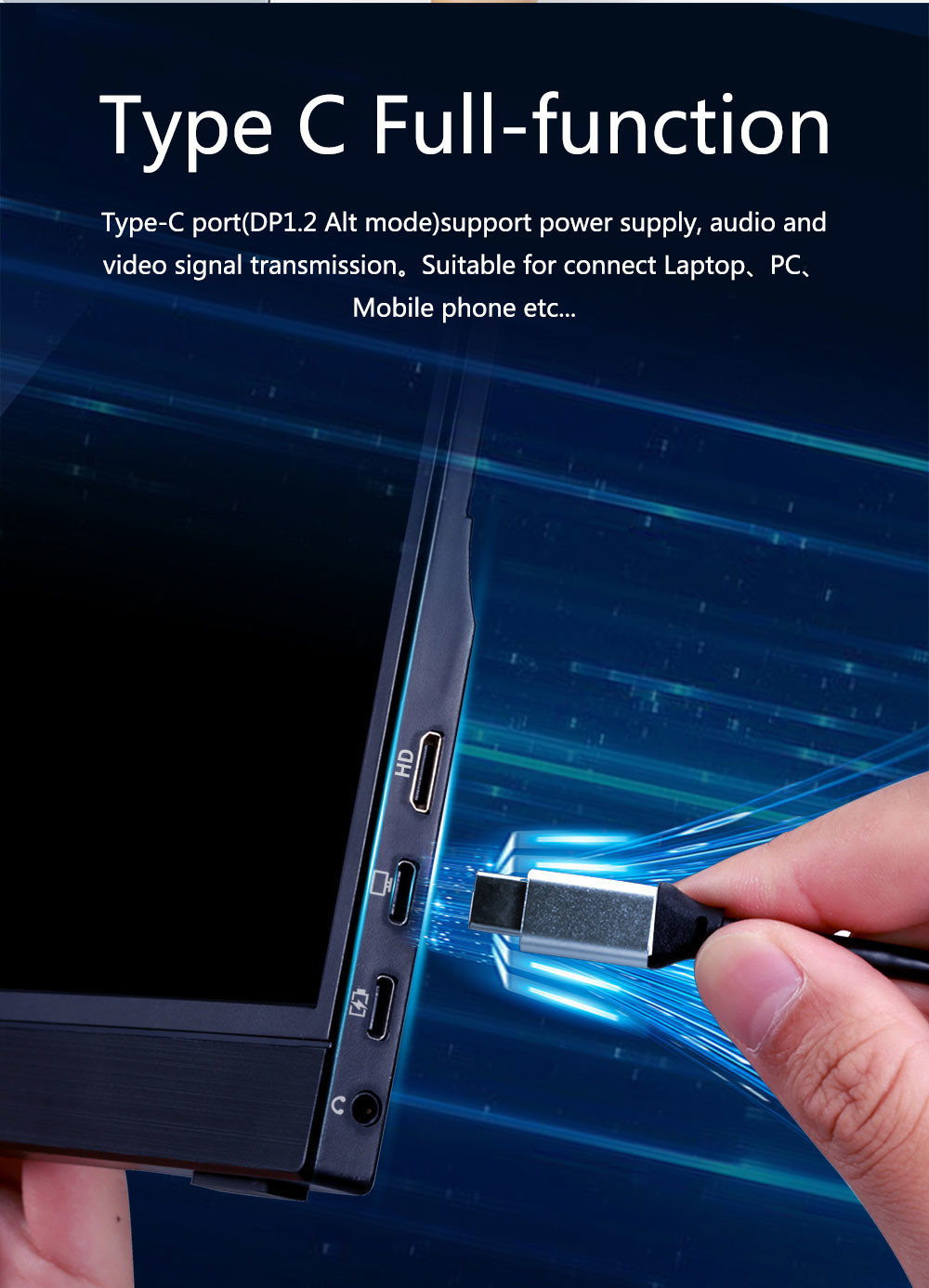 13.3 Inch Touchscreen Portable Monitor , USB C Portable Gaming Monitor with Desktop Stand for Laptop Computer Phone Second/Extend Screen