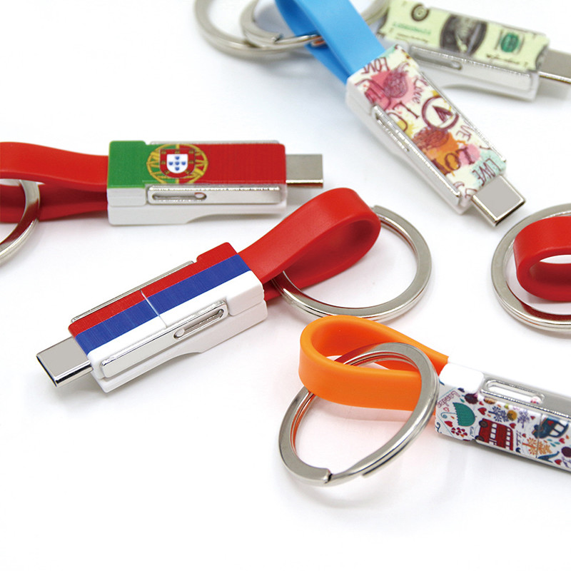 Magnetic 13cm 3 In 1 Charging Cable Type C Micro 8pin Keychain Cable