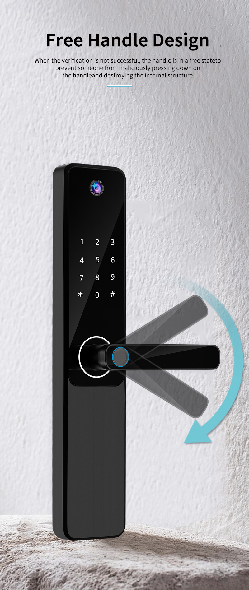 High Security Camera Smart Lock Black Silver For Home Apartment