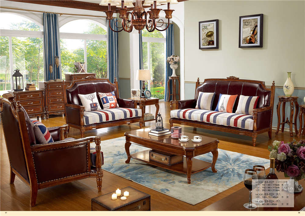 Antique Wooden Fabric Living Room 6 Seater Sofa Set