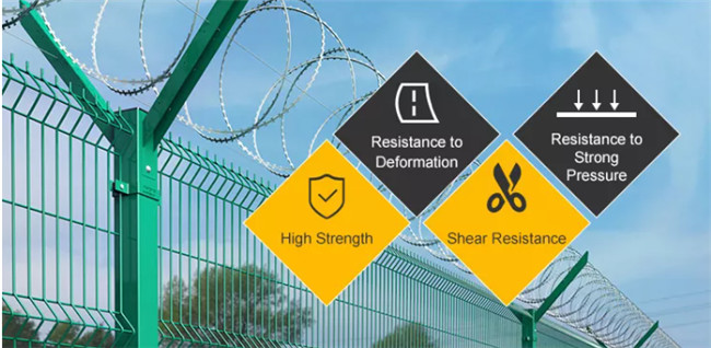50x100mm Y Post Airport 358 Security Fence Bto22 Pvc Coated With Razor Barbed Wire