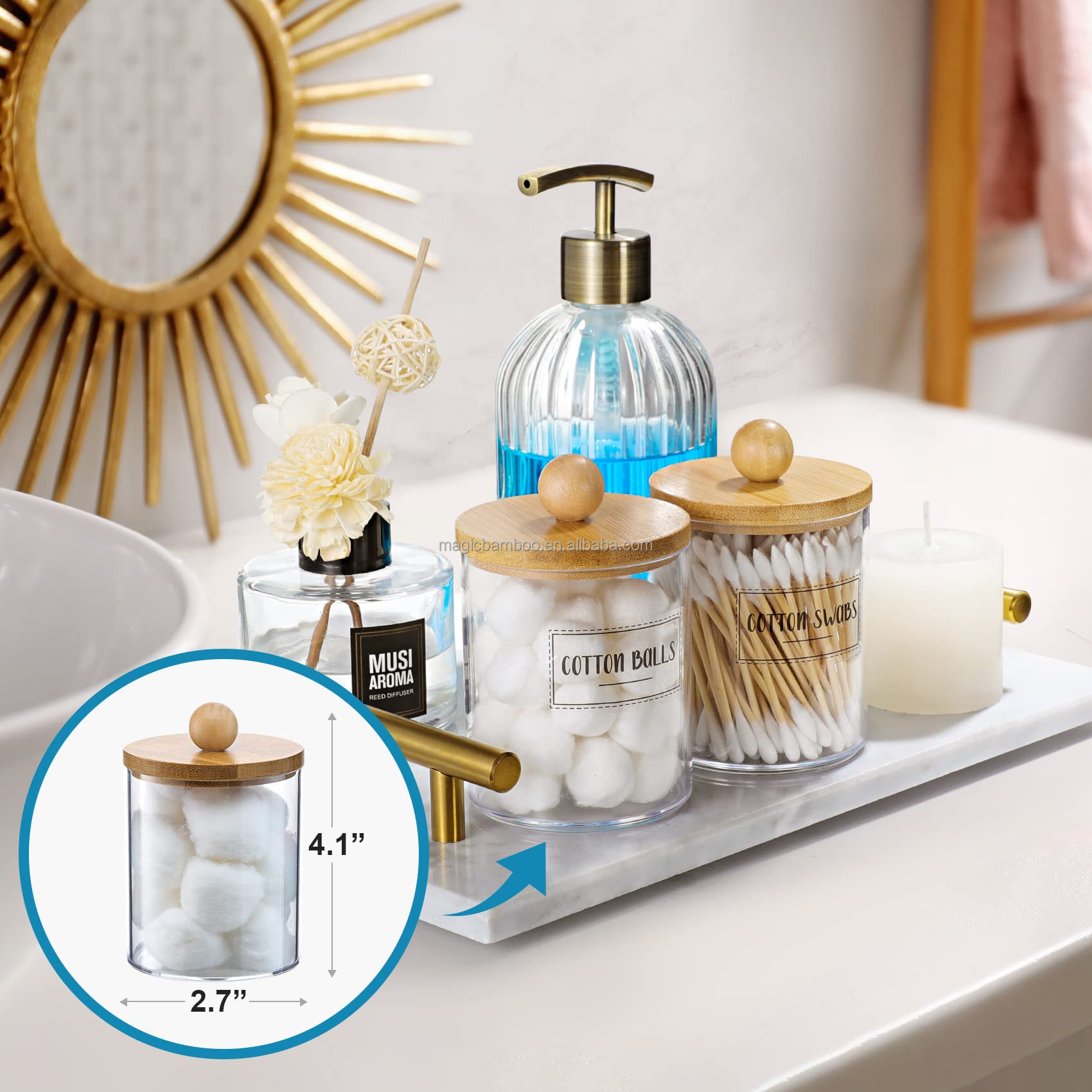 MEDICAL KIT Multifunction Cotton Swab Holder Dispenser Storage Tank With Bamboo Lids