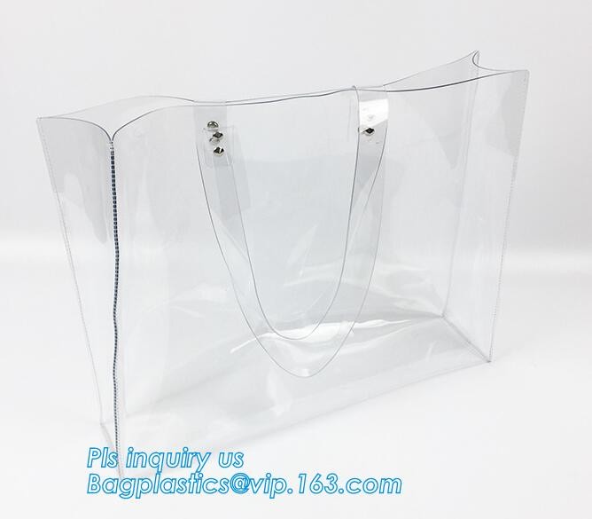 Tote Bags PVC Beach Lash Package Tote Shoulder Bag with Interior Pocket, Waterproof Semi-clear Tote Bags Stripe PVC Shou