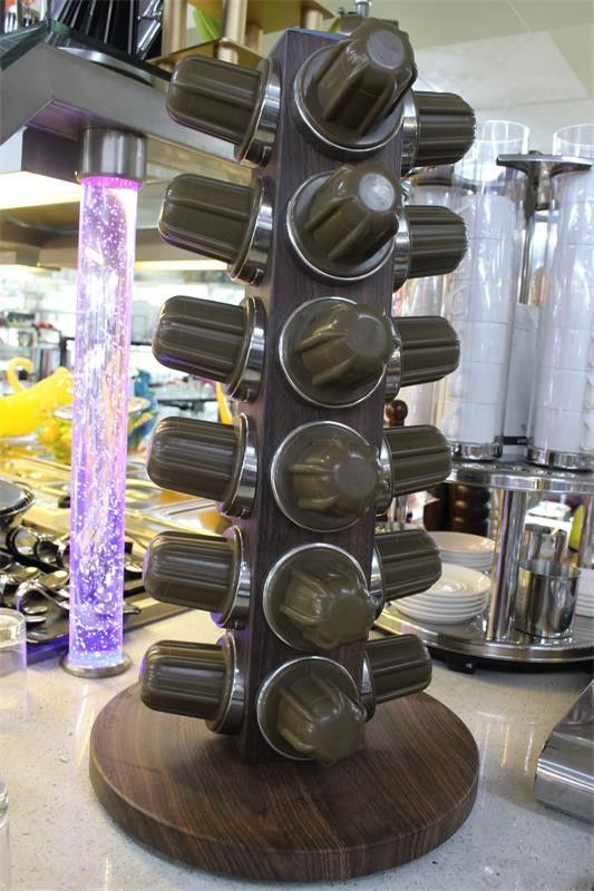 Wood Grain Commercial Buffet Equipment Stainless Steel 24 Head Rotary Glass Holder