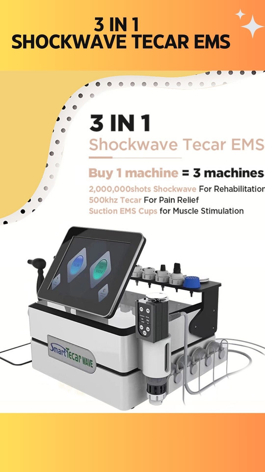 20/40/60MM Heads Size Shock Wave Device for Body Pain Relief and Tecar Diathermy