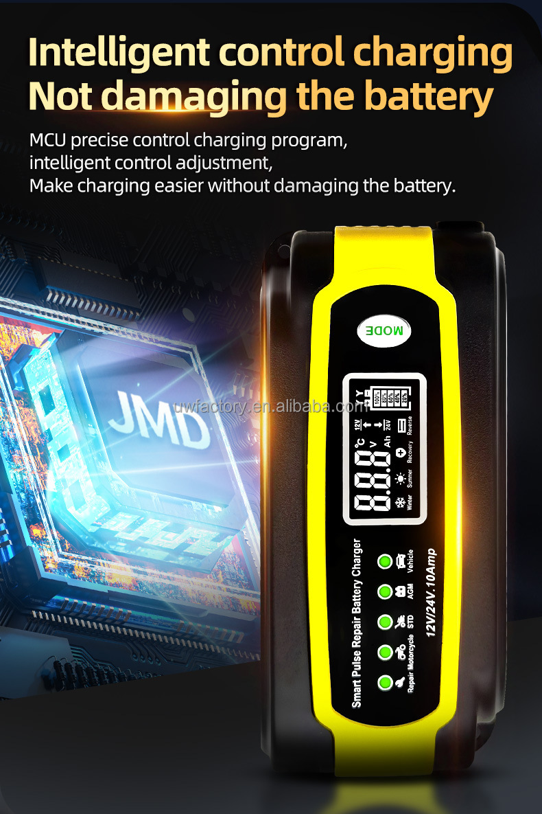 125W Output Power Full Intelligent Automatic Repair Battery Charger for 12V 10A Quick Charging Car Battery and Motorcycle