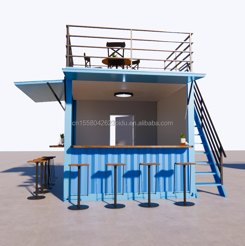 Steel Frame and Galvanized Steel Bending Prefabricated Container Restaurant Store Food Booth 10 Feet with Container Houses