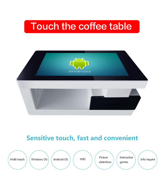 Free standing Drawer 43 inch indoor lcd interactive android system coffee game smart touch screen table