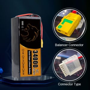  High Capacity 34000mAh Solid State Drone Batteries UVA with 1-3C Charging Ratio and 0-45C Storage Type Manufactures