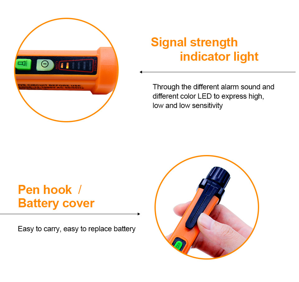 Non Contact Electronic AC Voltage Detector Pen With 3 Kinds Sound And LED Alarm