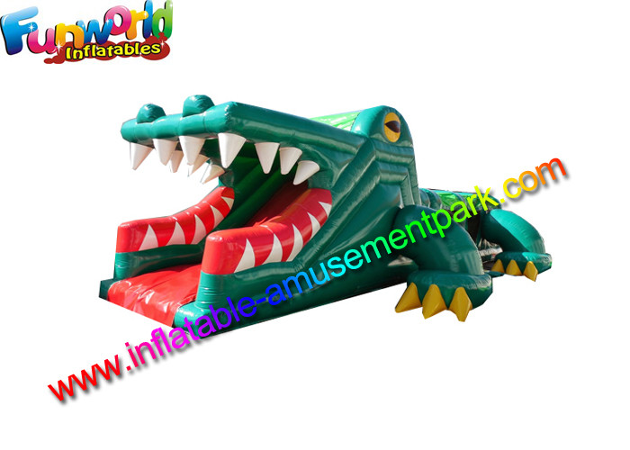  Green Crocodile Inflatables Obstacle Course Aligator Inflatable Sport Games Manufactures