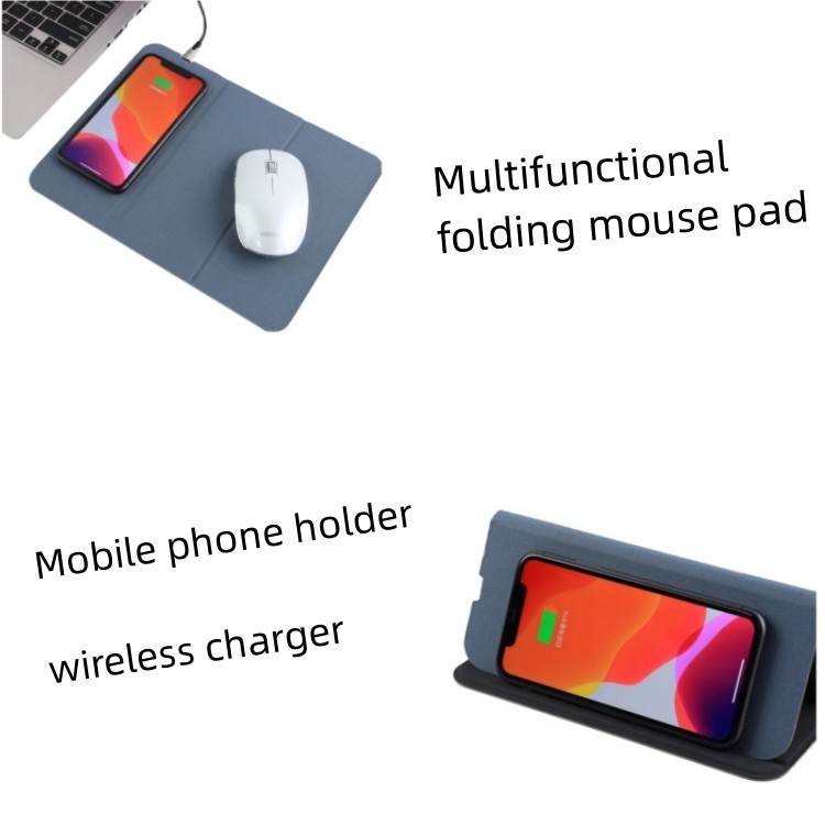 Promotional Gift Pu Leather Wireless Charging Mouse Pad Multifunctional Folding