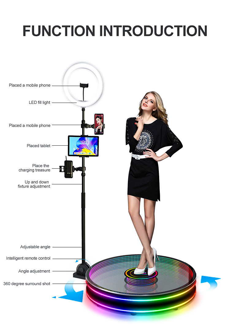 Transparent Glass 360 Camera Booth Adjustable 360 Photo Booth Photos RGB Tempered Glass