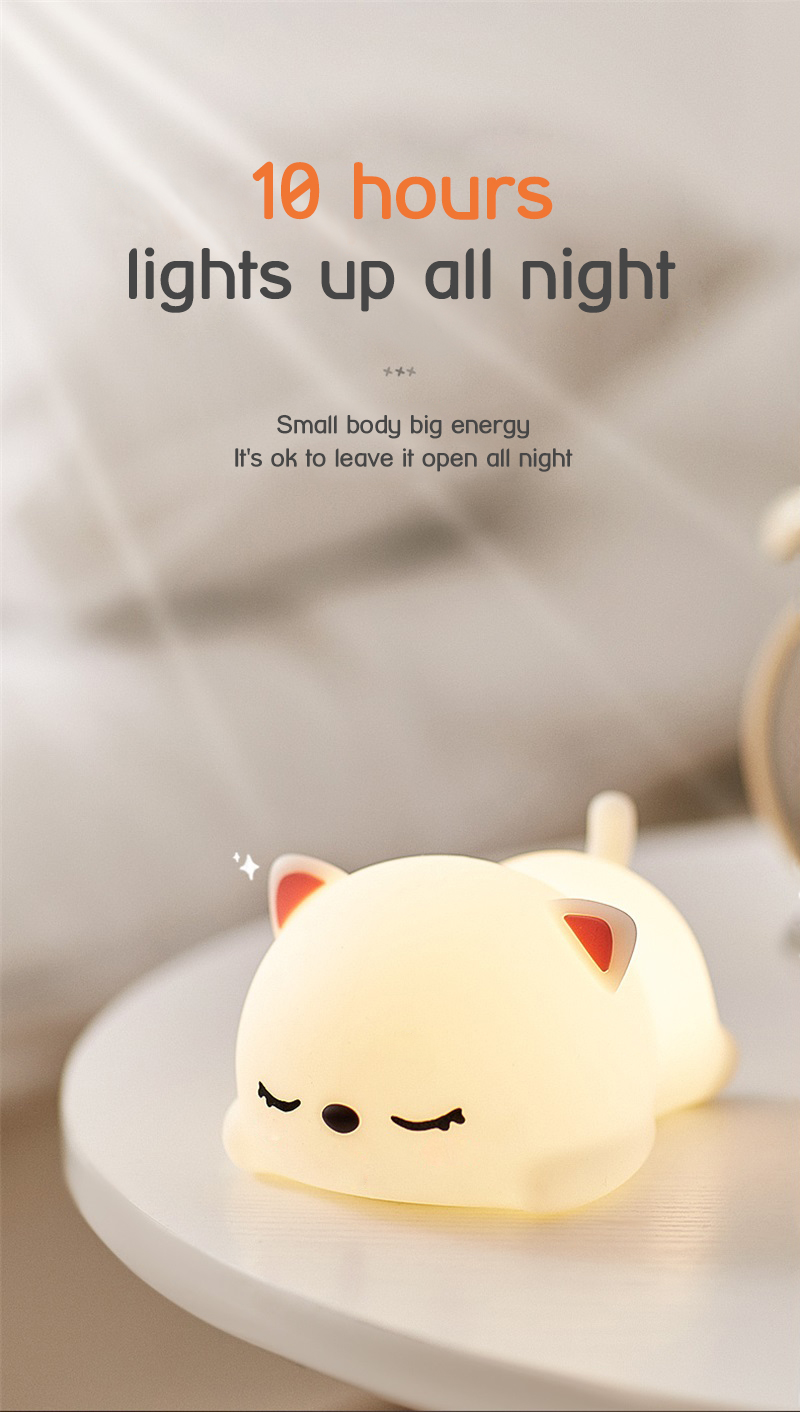 LED Cute Cat Lamp Nursery Kids Bedroom Decor Gift Color Changing Silicone Touch Kitty Night Light