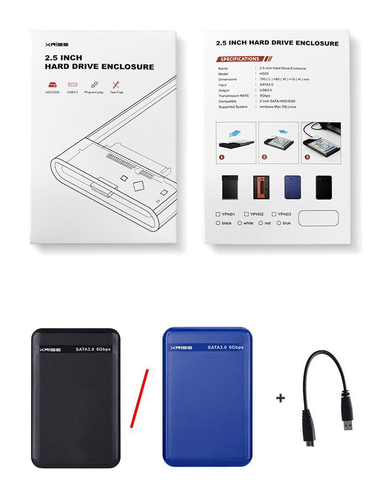 Hard Drive Enclosure Usb 3.0 Type C Hard Drive Disk Case Sata 2.5 Inch YPH04