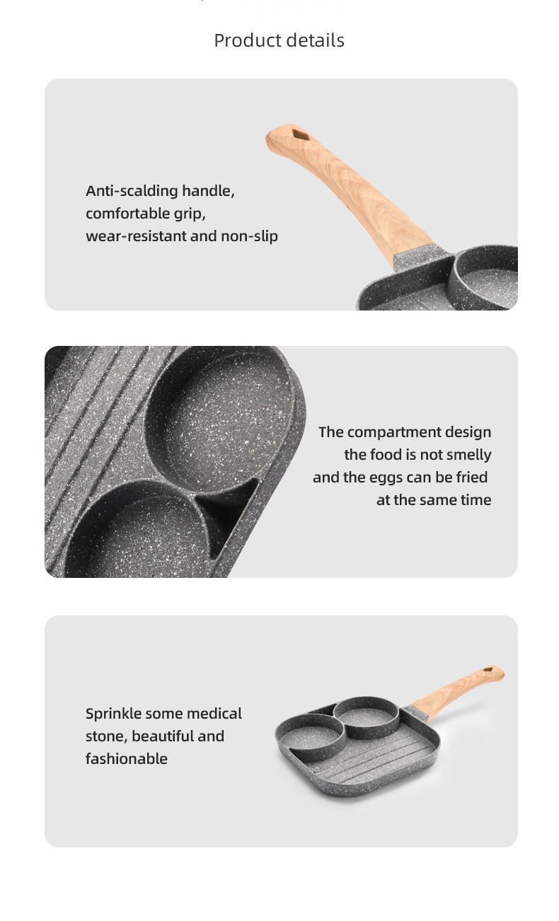 Non-stick Fried Egg Pot Flat-bottomed Frying Pan Kitchen Cooking Pot Omelette Pan 3-hole Medical Stone Frying Pan