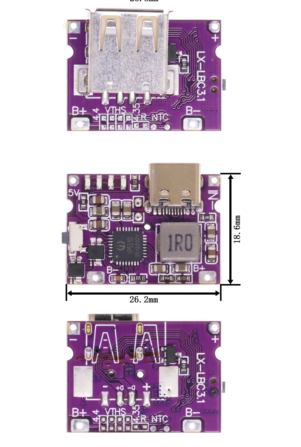 IP5310 Step-Up Power Module Type-C USB Boost Converter 5V 4.2V 3A Lithium Battery Charging Board with LED Indicator