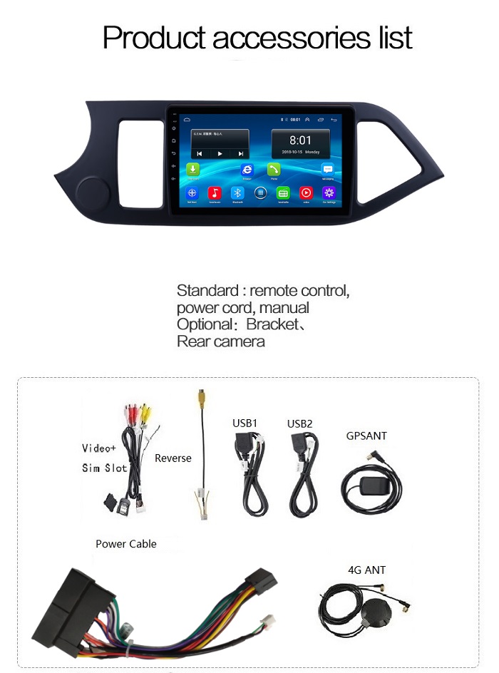 KIA Stereo PICANTO Morning LHD 2011-2014 9 Inch Quad Core Android 10.0 Auto Radio Screen 2 Din Car DVD Player Car Radio