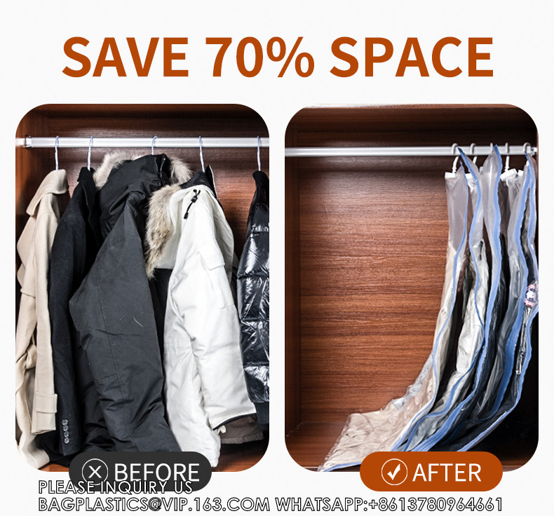 Space Saver Vacuum Compression Hanging Vacuum Storage Bag Down Jacket Vacuum Compressed Space Saver Storage Bags