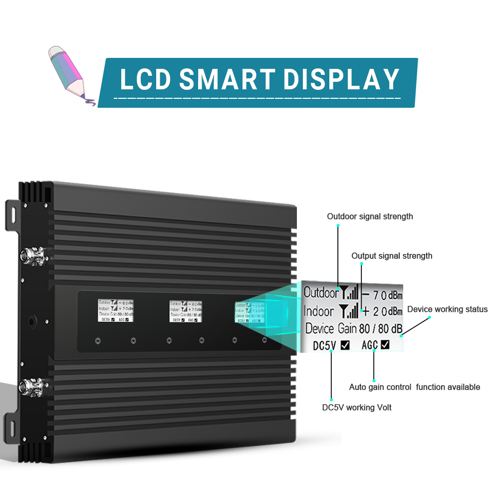 2G 3G 4G 80dB Gain Multi Band Repeater 900MHz 1800MHz 2100MHz