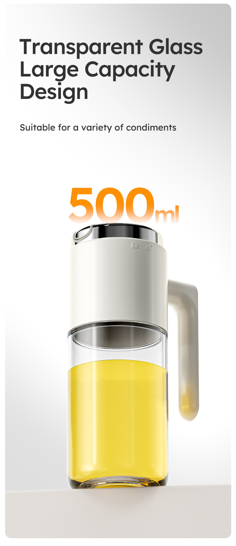 NEW 500 Ml/17oz Stainless Steel Lid Clear Vinegar And Olive Oil Bottle Dispenser Auto Flip Glass Oil Pot Container