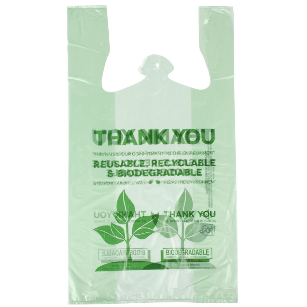 Biodegradable Green T Shirt Shopping Bags HDPE Material With 1 / 6 Size