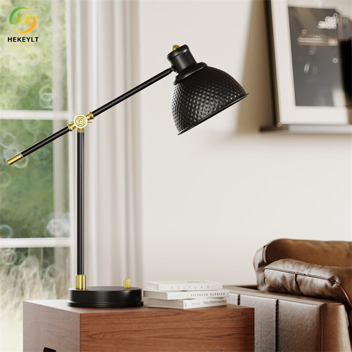 Adjustable Metal Black USB Desk Bedside Table Lamp D9.8 X H26''