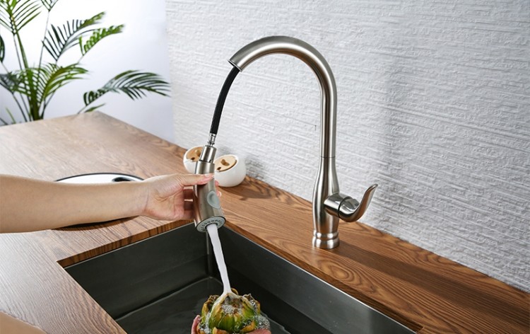 Hot Cold Stainless Steel Kitchen Faucet Single Handle Extendable Kitchen Tap