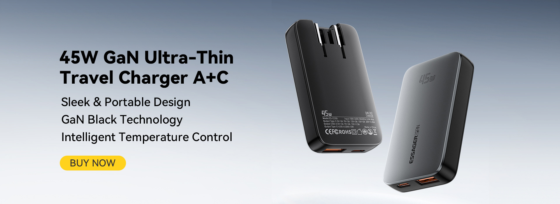 ESSAGER ES-CD48 Series 2 Ports 45W Type C Quick USB Fast Charger