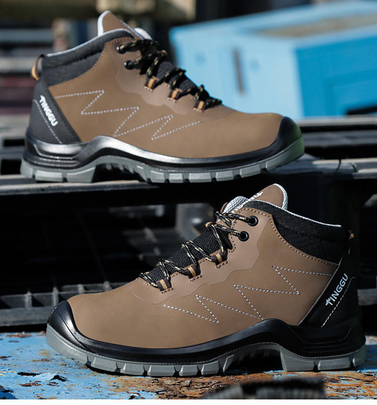 Anti-static Steel Toe Safety Boots Genuine Leather Work Shoes With Steel Plate Midsole PU Sole