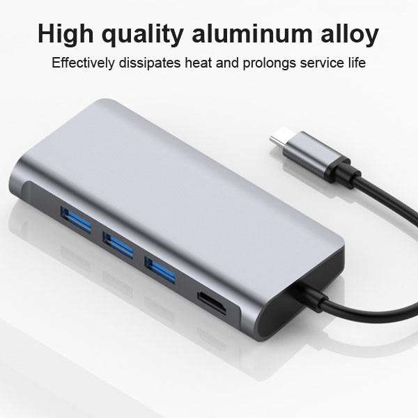 USB 3.0 USB Docking Station 8 In 1 Type C To 4K RJ45 Hub TF PD Adapter