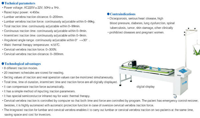 Three Dimensional Multifunctional Traction Bed for Cervical / Lumbar Treatment