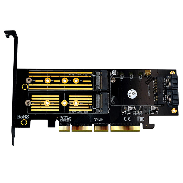 3 In 1 Msata And M.2 NGFF NVME SATA SSD To PCI-E 4X And SATA3 Adapter With Heatsink