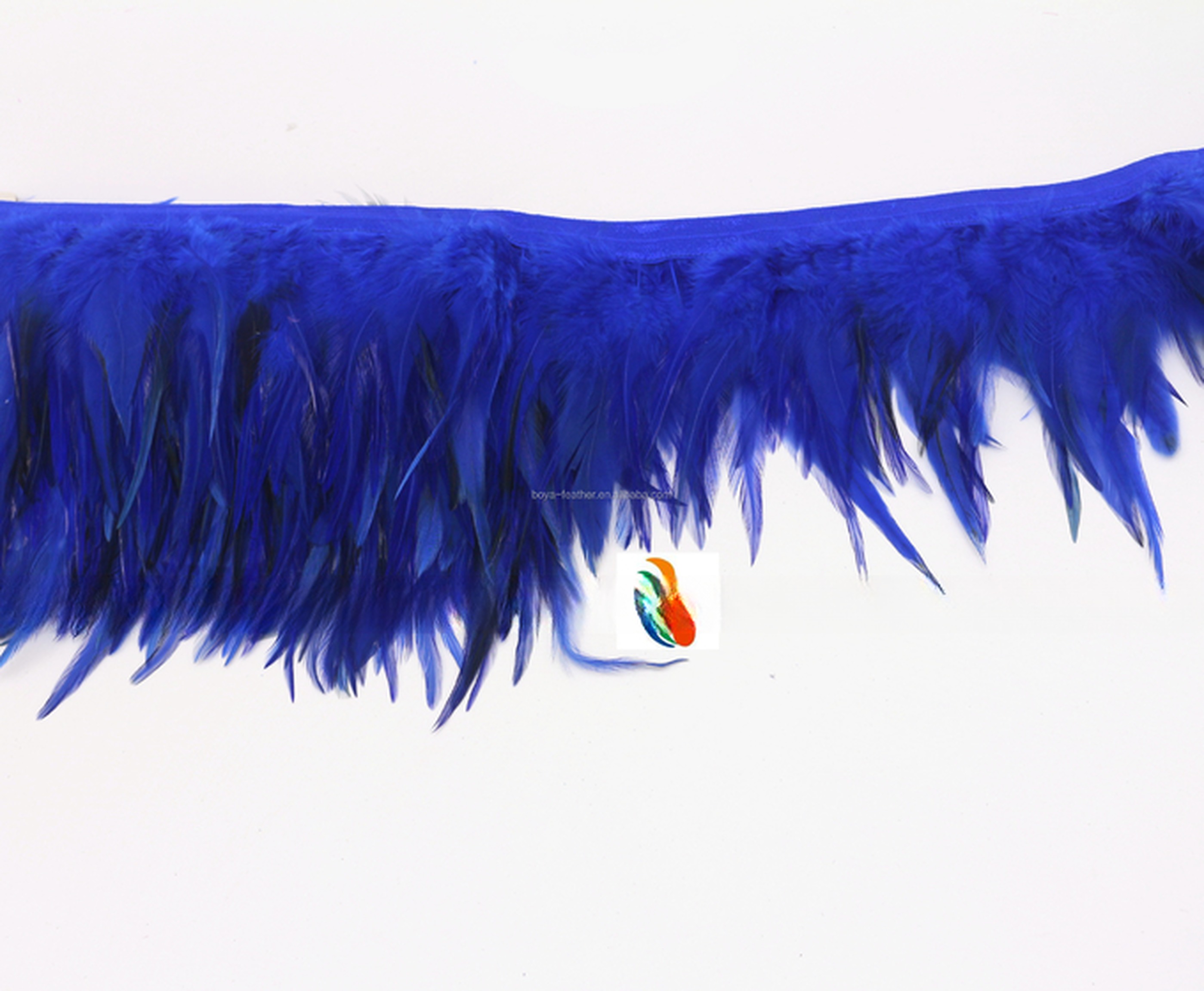 Stretch Saddle Hackle Feather Fringe Trimming with Satin Ribbon Tapes in Dyed Pattern
