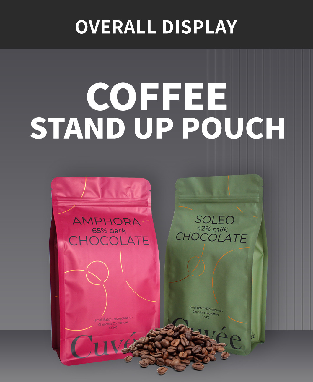 Matte Finish 16oz Coffee Packaging Bags Flat Bottom Pouch With Zipper