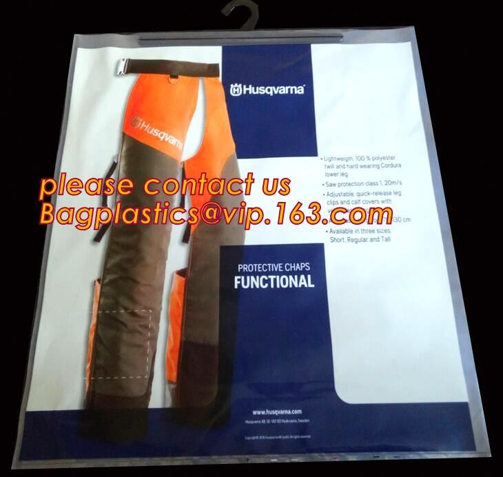 Custom printed PVC Hanger Bags Slider Zipper Bag With Plastic Hook For Underwear Tshirt Clothes,cloth hanger packaging b