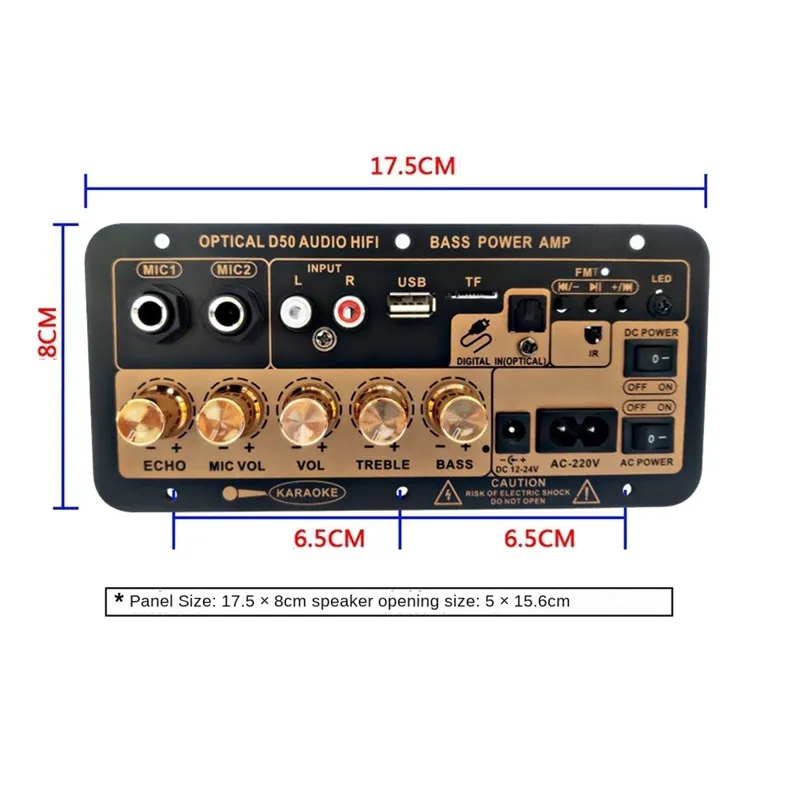 D50 Amplifier Board With Optical Audio BT AMP USB FM Radio TF Player Black For Home Car