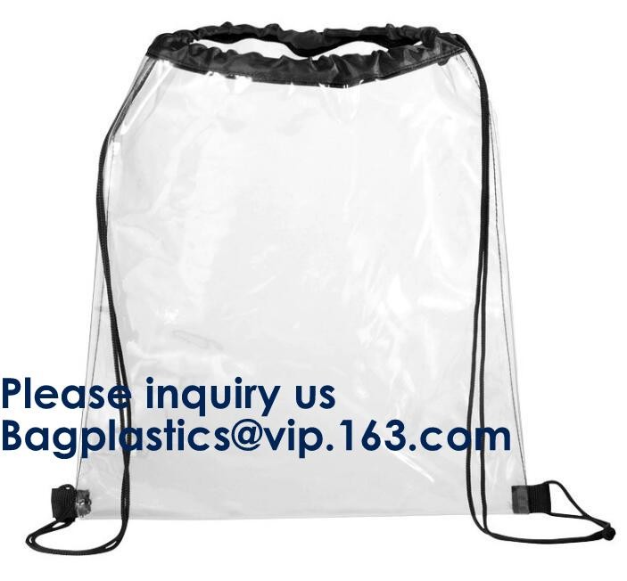 PVC Drawstring Bag Backpack With Solid Bottom Promotional Custom 210D Transparent PVC Clear Drawstring Backpack Bags