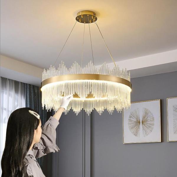 3000K To 6500K Modern Luxury Ceiling Lights Brass Gold Crystal Chandelier Double