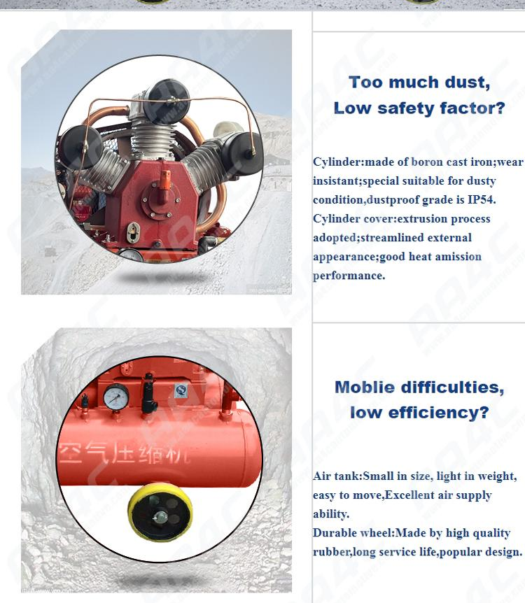 AA4C Reciprocating Portable mining industry piston diesel air compressor outdoor air pump workshop air source AA-W2.8/5
