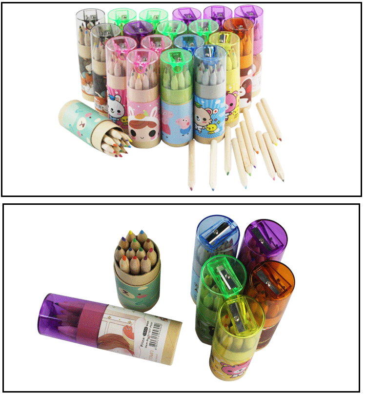 Pencil 12 Colored Pencils With Topper Sharpener Tube Packing Colorful Wooden Pencil