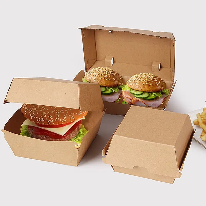 Custom Logo Square Folding Paper Burger Box Corrugated Burger Boxes