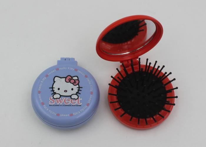 Lady Travel Makeup Mirrors In Stadium And Subway , Folding Hairbrush With Mirror